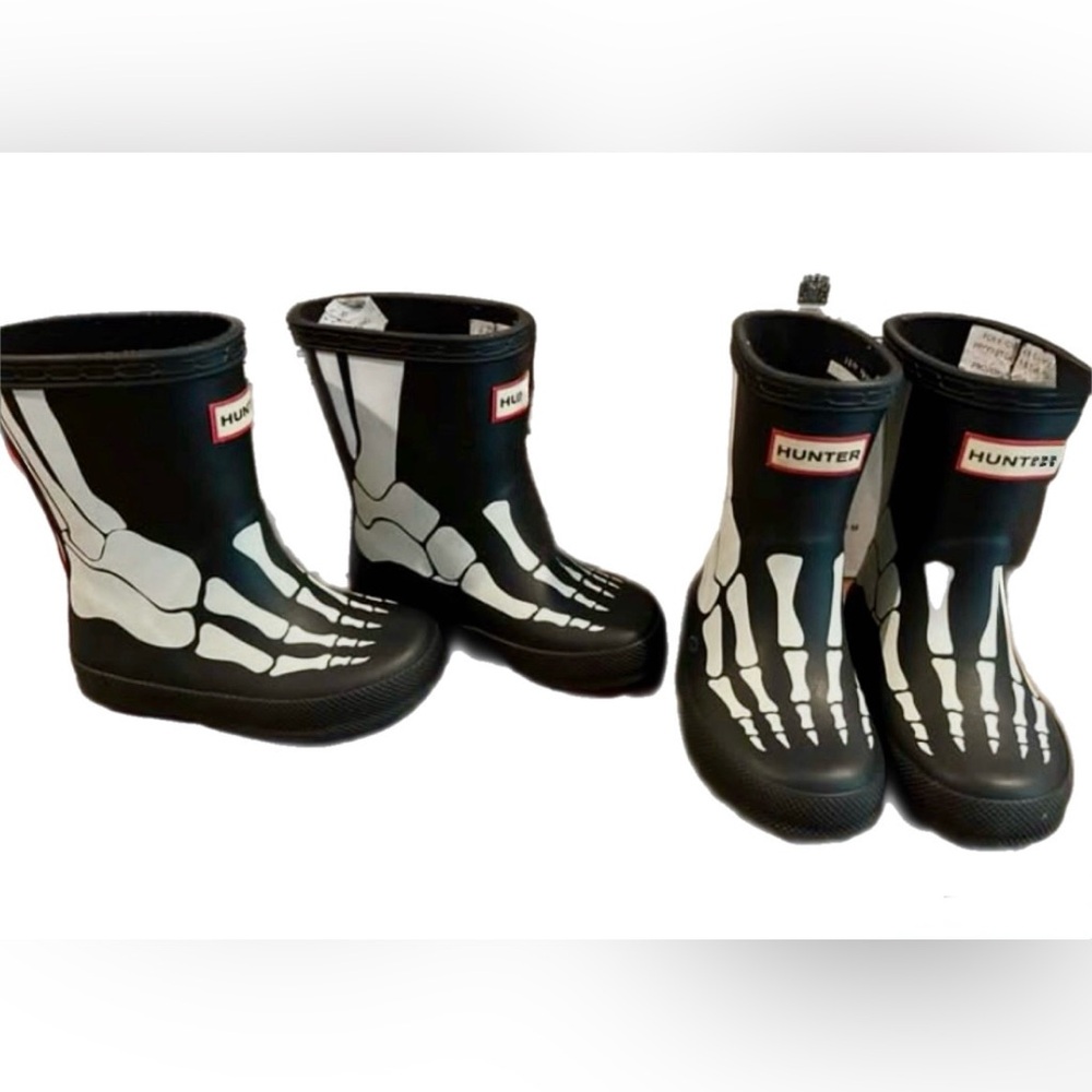 2 pairs of Hunter Black Skeleton Toddler Rain Boots size UK 4/ US 5